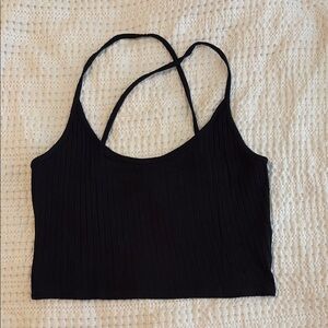 A+ Ellen Black Ribbed Cross-Strap Cropped Camisole
